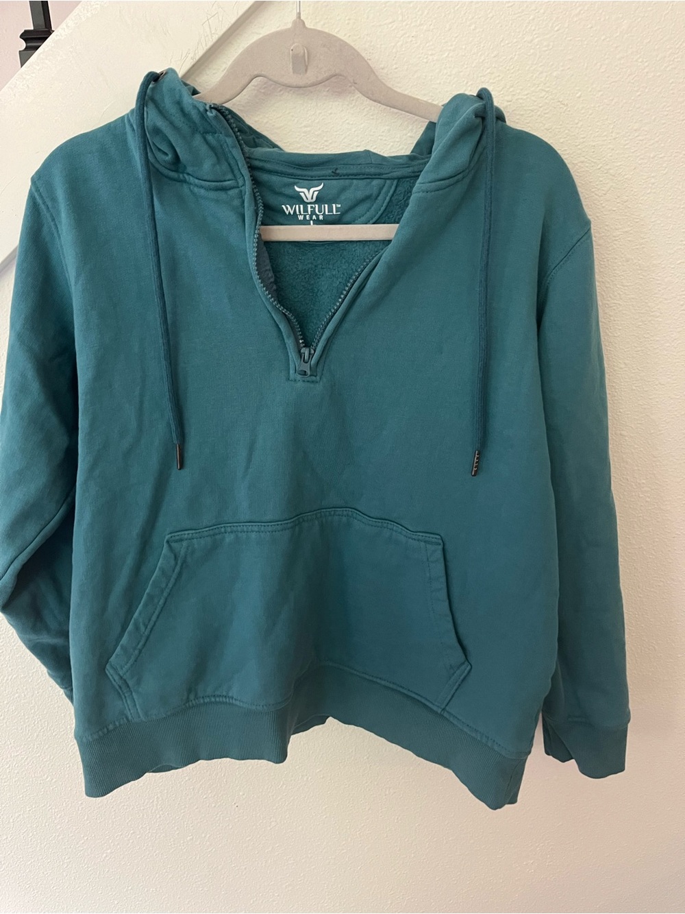 Teal Half-Zip Hooded Sweatshirt for Women